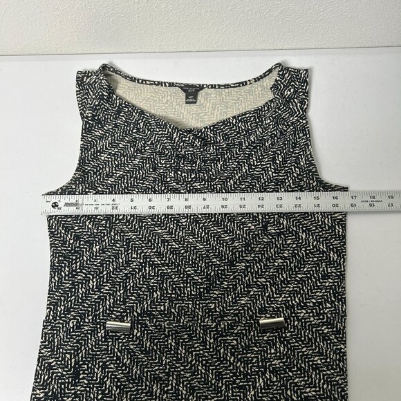 Ann Taylor Sheath Dress Petite M PM Black Tan Geometric Sleeveless Pullover - Picture 8 of 9